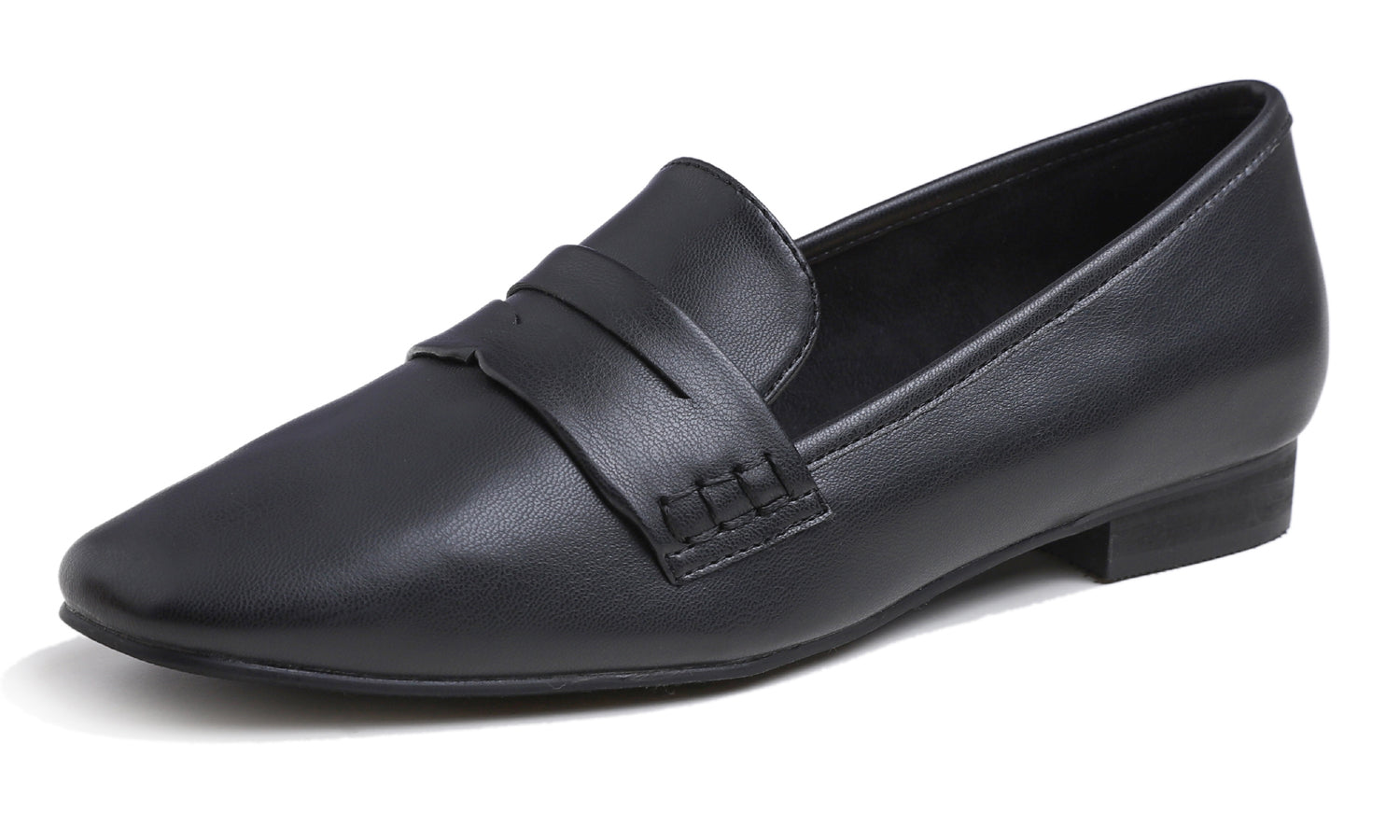 Feversole Women's Fashion Dress Comfort Low Heel Office Penny Loafer Flats Black Plain Vegan Leather