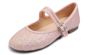 Feversole Women's Soft Cushion Extra Padded Comfort Round Toe Mary Jane Metal Buckle Fashion Ballet Flats Walking Shoes Pink Glitter