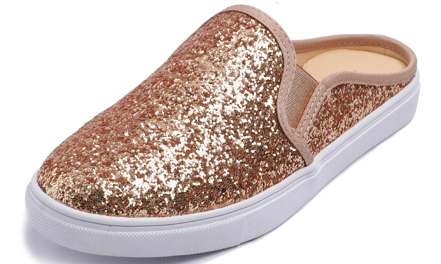 Womens Glitter Flat Loafers Shoes Comfortable Slide Ons Rose Gold / 5