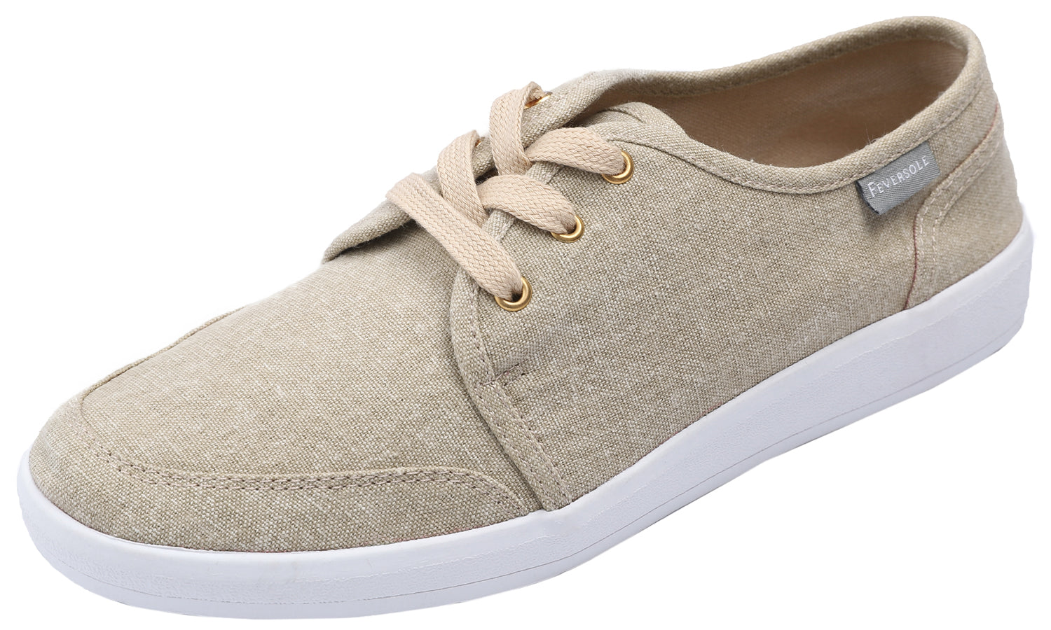 Feversole Comfort Women's Lace Up Lightweight Walking Shoes Casual Outfits Canvas Breathable Soft Flats Washed Beige