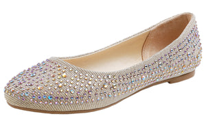 Feversole Women's Rhinestone Flat Shoes Sparkly Embellished Party Wedding Dress Ballets Gold Lurex