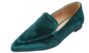 Feversole Women's Loafer Flat Pointed Fashion Slip On Comfort Driving Office Shoes Retro Green Velvet