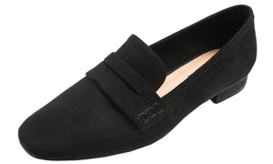 Feversole Women's Fashion Dress Comfort Low Heel Office Penny Loafer Flats Black Soft Faux Suede