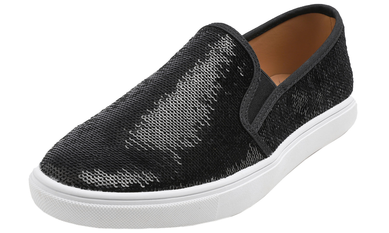 Women's Black Sequin On Sneaker Flat Loafers