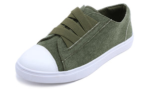 Feversole Women's Casual Slip On Sneaker Comfort Cupsole Loafer Flats Fashion Canvas Easy Elastic Low Top Dark Green