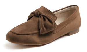 Feversole Women's Fashion Trim Deco Loafer Flats Brown Faux Suede Bow Knot