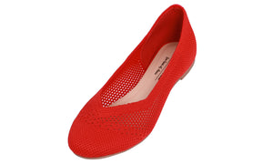 Feversole Women's Woven Fashion Breathable Knit Flat Shoes Red Ballet