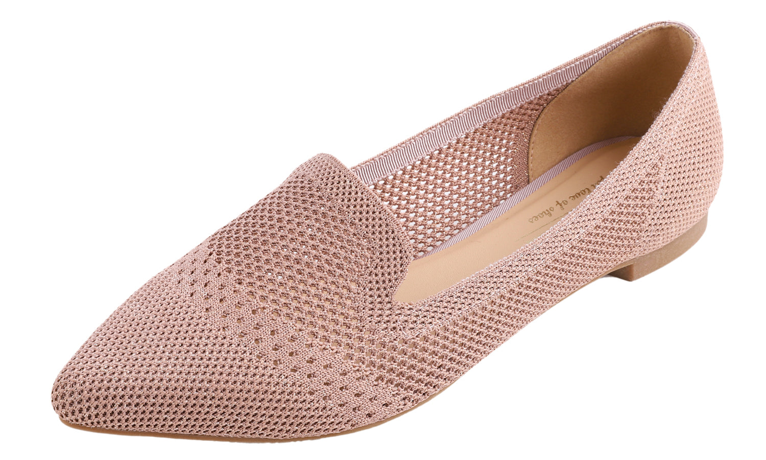 Feversole Women's Woven Fashion Breathable Knit Flat Shoes Pointed Loafer Rose Gold