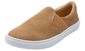 Feversole Women's Casual Slip On Sneaker Comfort Cupsole Loafer Flats Camel Perforated Elastic