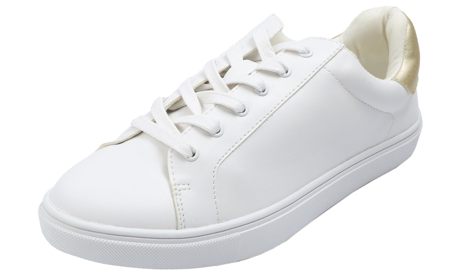 Feversole Women's Featured PU Leather White Gold Lace Up Sneaker