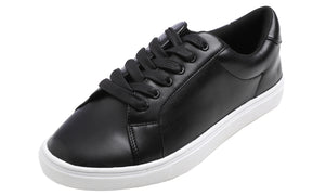 Feversole Women's Featured PU Leather Black Lace-Up Sneaker