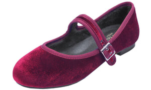 Feversole Women's Soft Cushion Extra Padded Comfort Round Toe Mary Jane Metal Buckle Fashion Ballet Flats Walking Shoes Burgundy Red Velvet