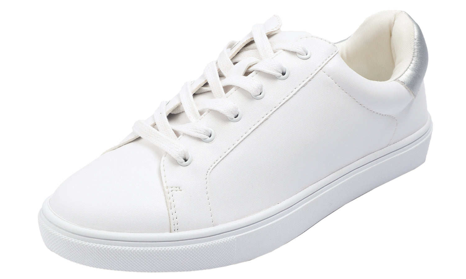 Feversole Women's Featured PU Leather White Silver Lace Up Sneaker