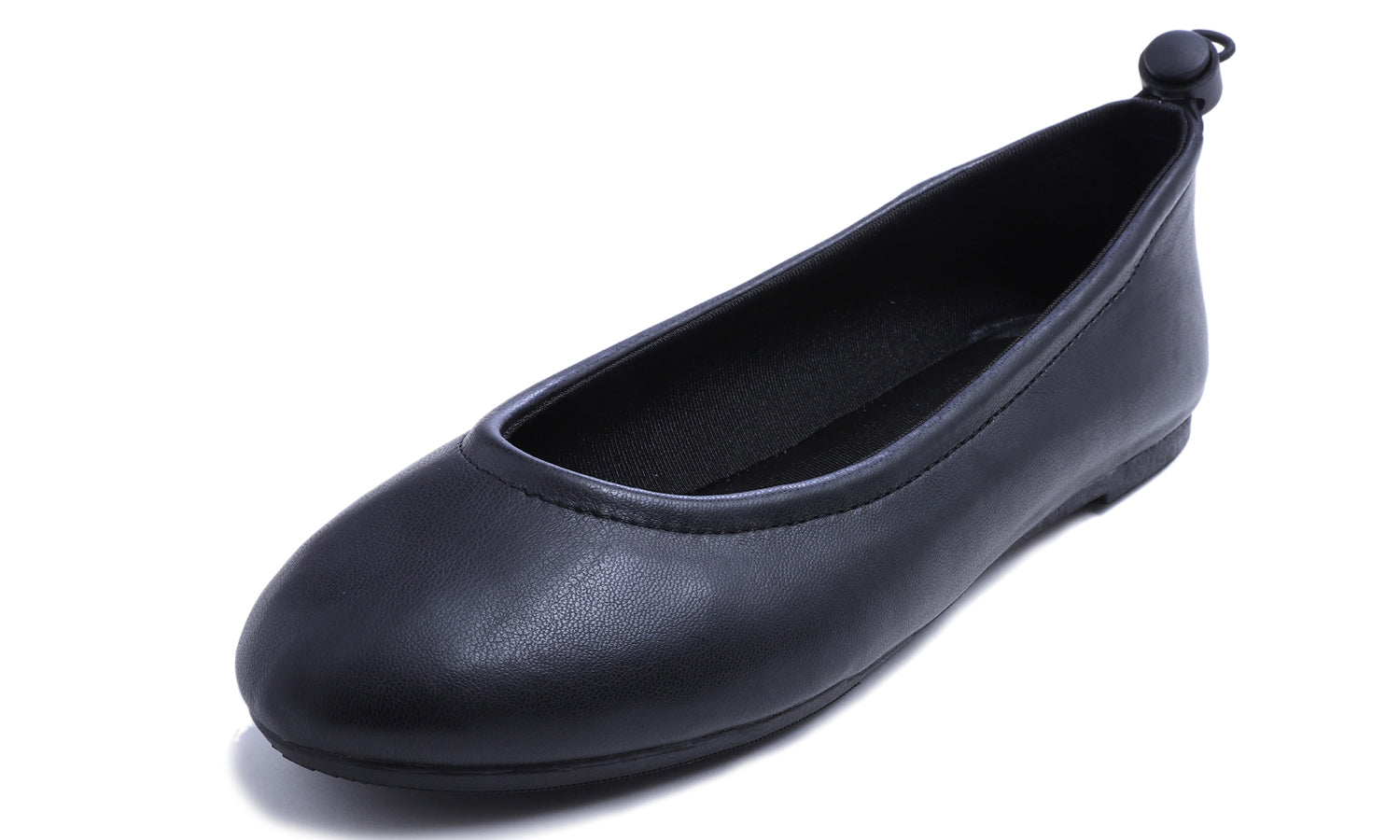 Feversole Women's Soft Cushion Comfort Round Toe Elastic Adjustable Ballet Flats Flexible Walking Shoes Black Napa