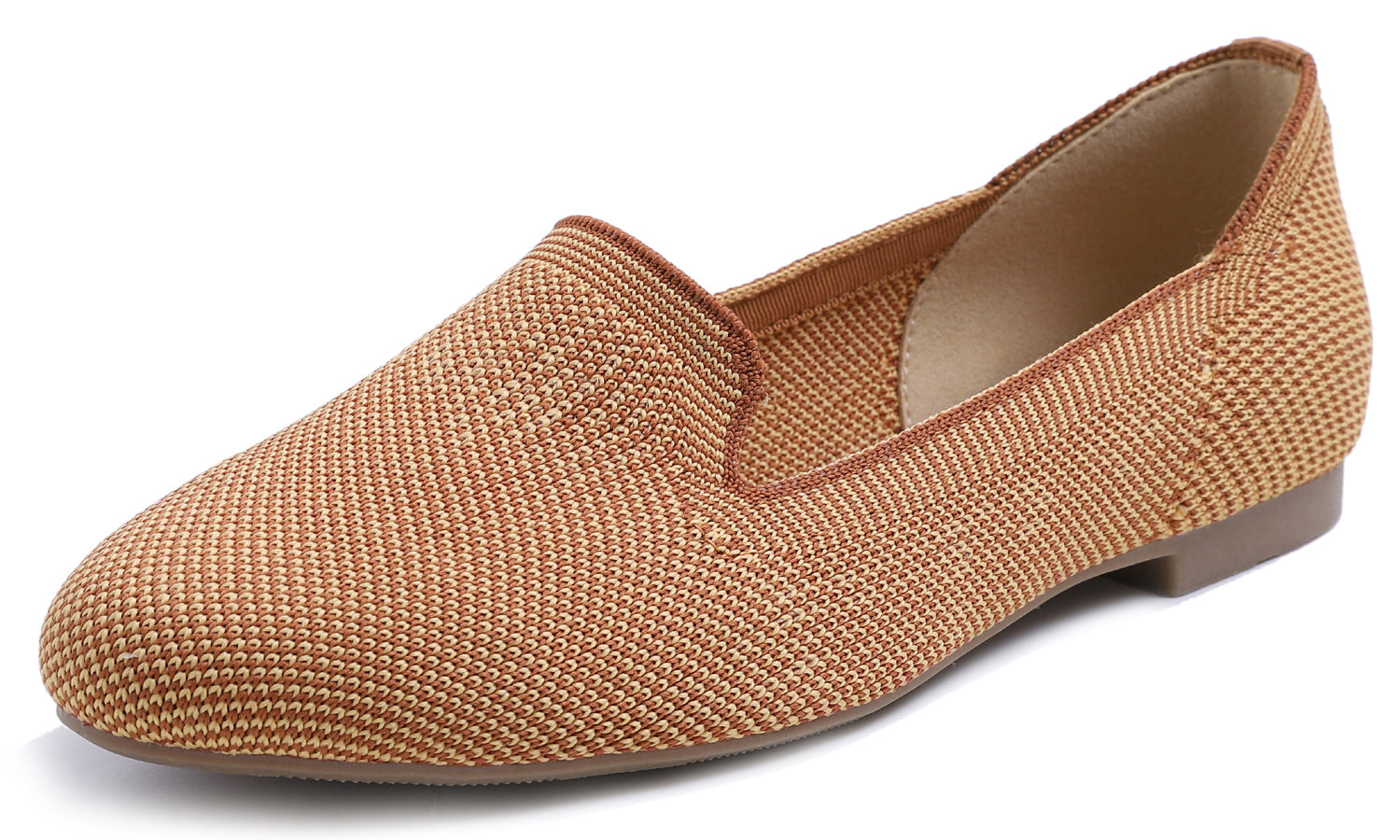 Feversole Women's Woven Fashion Breathable Knit Flat Shoes Tan Mixed Loafer