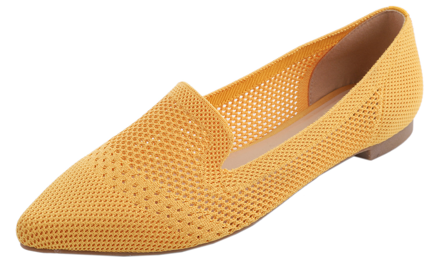 Feversole Women's Woven Fashion Breathable Knit Flat Shoes Pointed Loafer Yellow