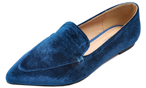 Feversole Women's Loafer Flat Pointed Fashion Slip On Comfort Driving Office Shoes Peacock Blue Velvet