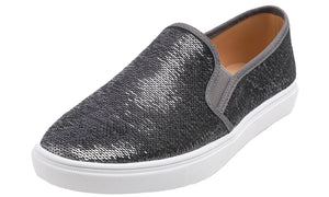 Feversole Women's Pewter Sequin Slip On Sneaker Casual Flat Loafers