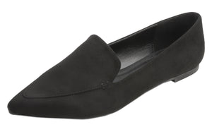 Feversole Women's Loafer Flat Pointed Fashion Slip On Comfort Driving Office Shoes Black Faux Suede
