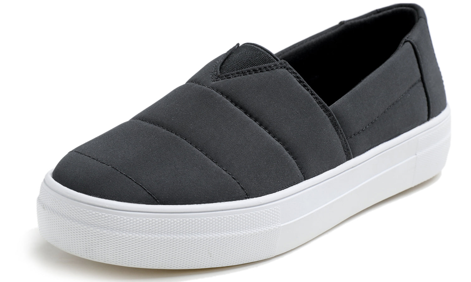 Feversole Women's Casual Slip On Sneaker Comfort Cupsole Loafer Flats Black Puffy Textile