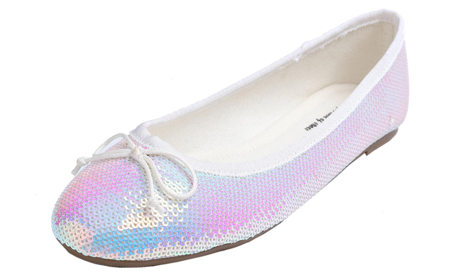 Feversole Women's Sparkle Memory Foam Cushioned Colorful Shiny Ballet Flats AB White Sequin