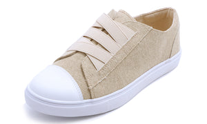 Feversole Women's Casual Slip On Sneaker Comfort Cupsole Loafer Flats Fashion Canvas Easy Elastic Low Top Beige
