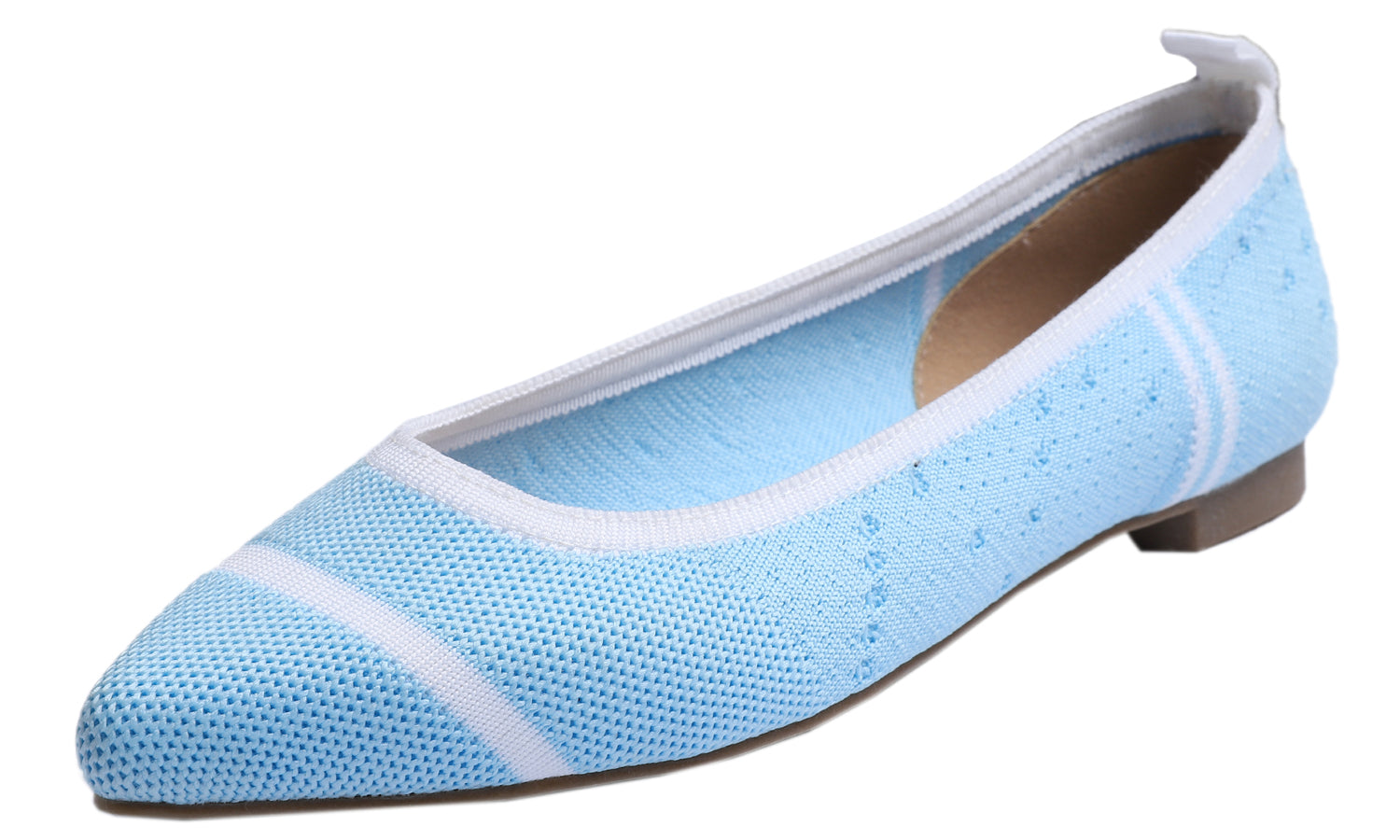 Feversole Women's Woven Fashion Breathable Knit Flat Shoes Pointed Light Blue White Stripe
