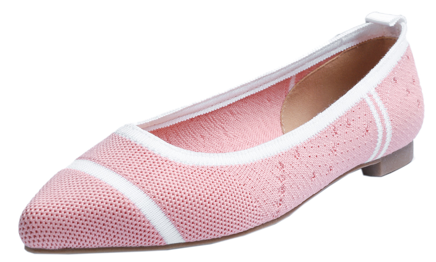 Feversole Women's Woven Fashion Breathable Knit Flat Shoes Pointed Light Pink White Stripe