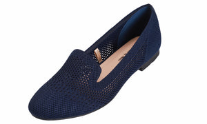 Feversole Women's Woven Fashion Breathable Knit Flat Shoes Navy Loafer