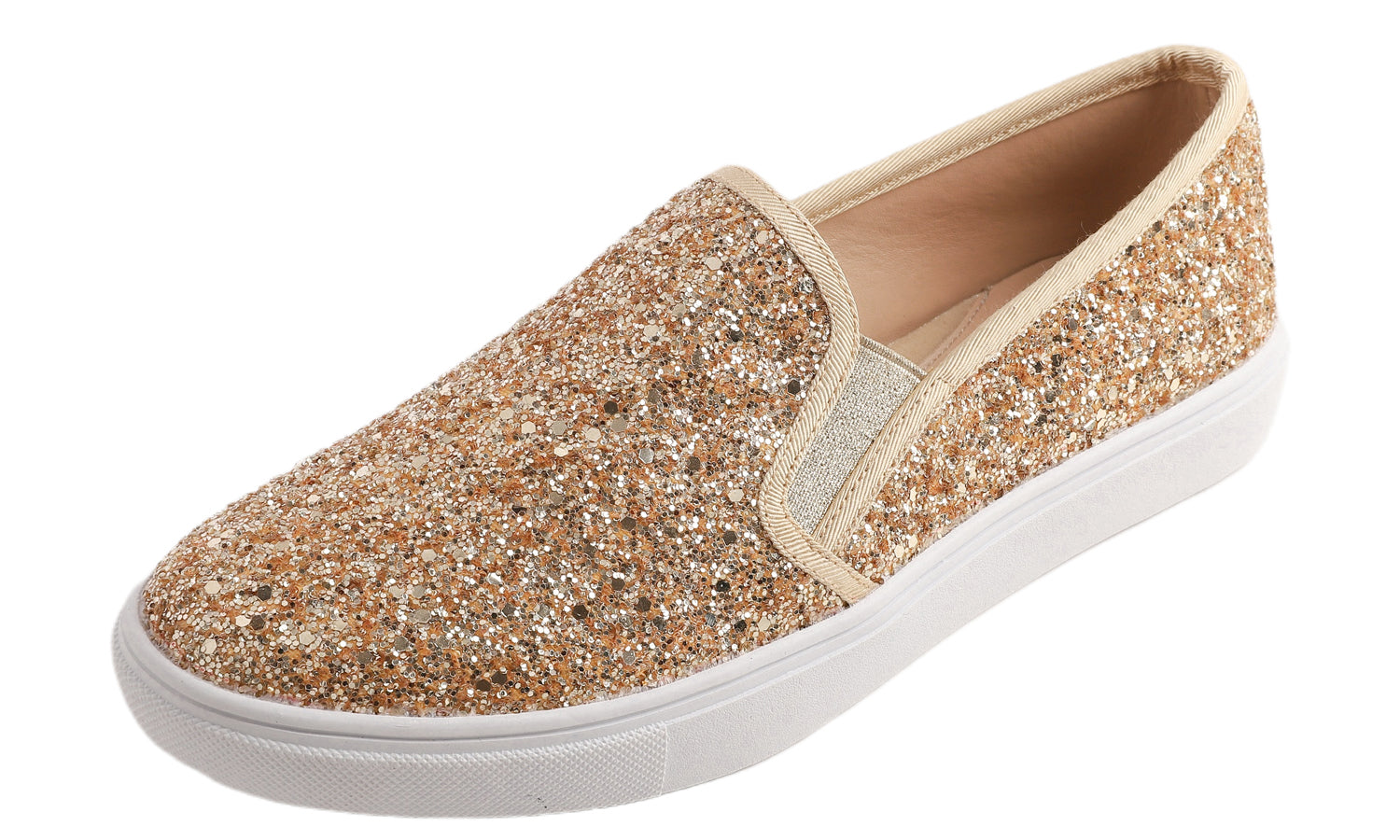 Feversole Women's Glitter Gold Slip On Sneaker Casual Flat Loafers