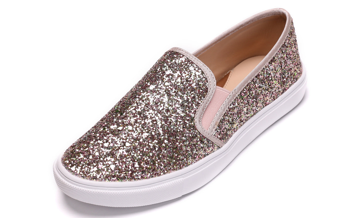 Feversole Women's Glitter Pink Gold Slip On Sneaker Casual Flat Loafers