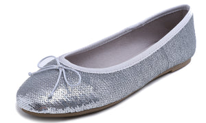 Feversole Women's Sparkle Memory Foam Cushioned Colorful Shiny Ballet Flats Silver Sequin