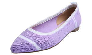 Feversole Women's Woven Fashion Breathable Knit Flat Shoes Pointed Lavender White Stripe