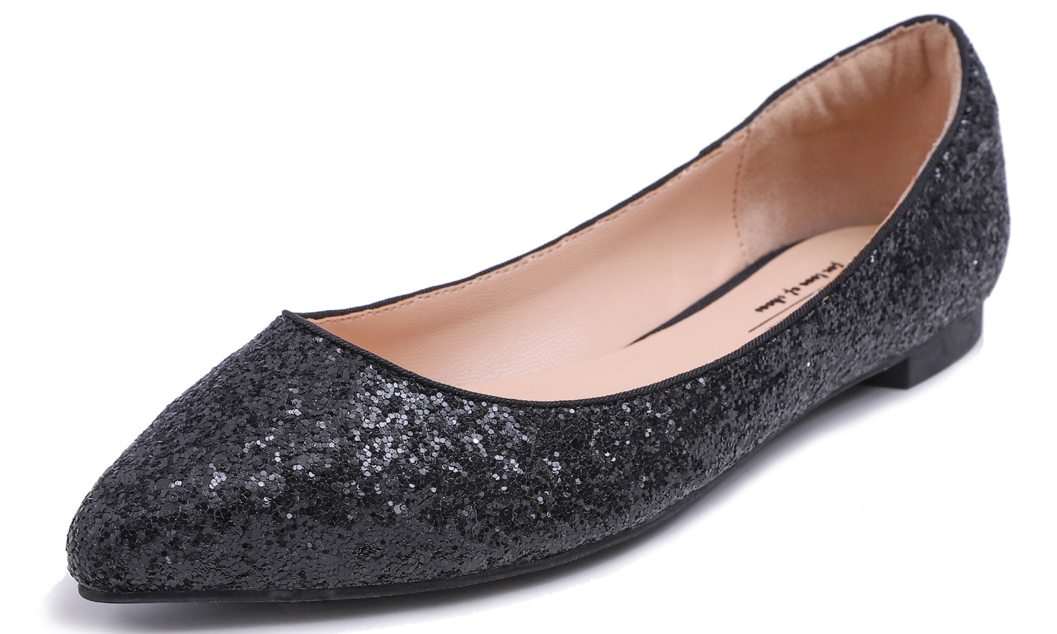Feversole Women's Sparkle Memory Foam Cushioned Colorful Shiny Ballet Flats Glitter Black Pointed