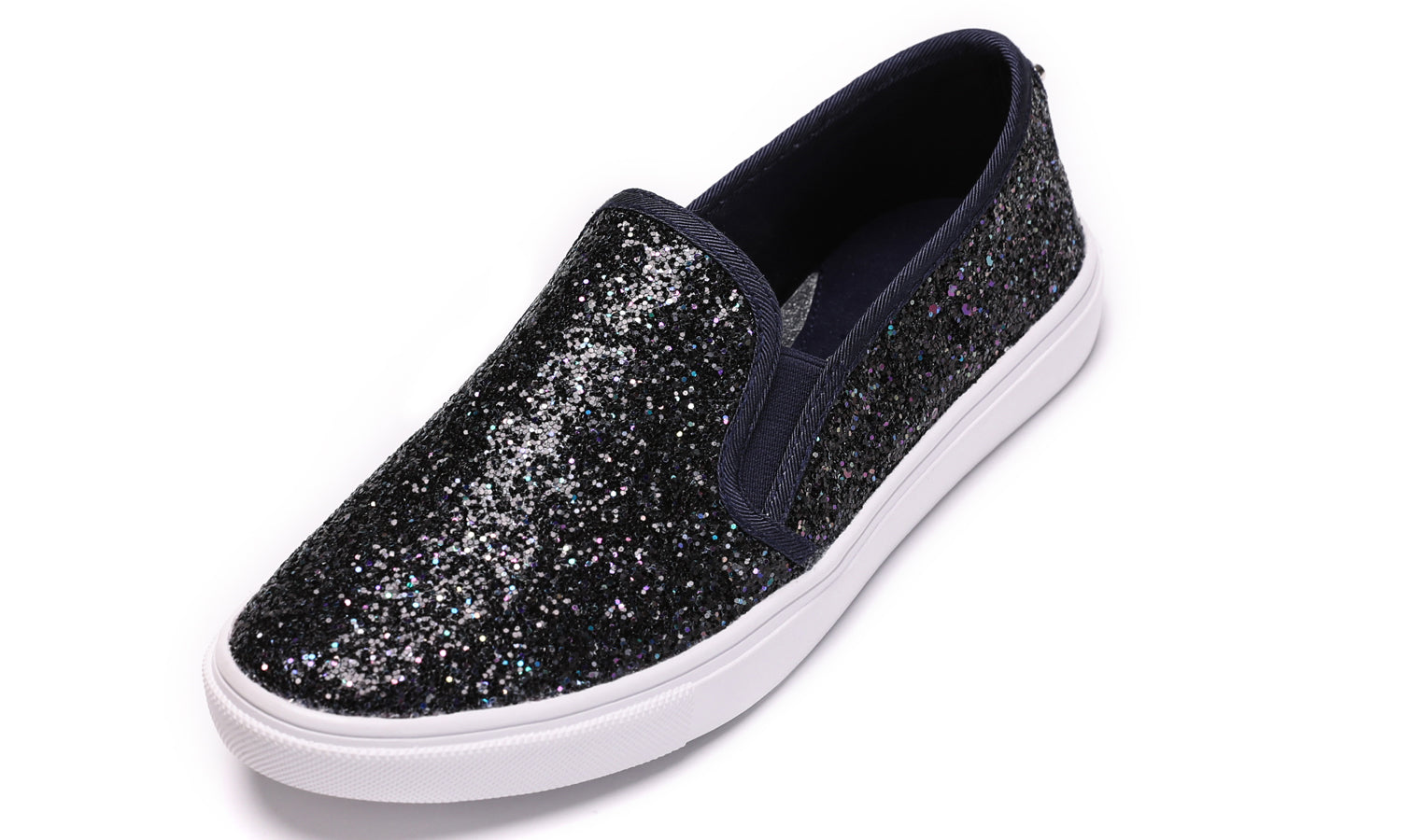 Feversole Women's Glitter Navy Slip On Sneaker Casual Flat Loafers
