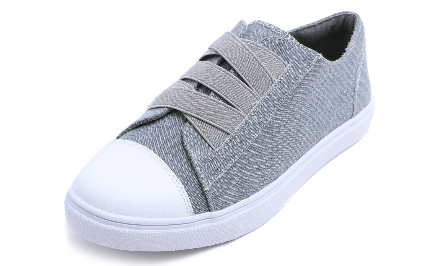 Feversole Women's Casual Slip On Sneaker Comfort Cupsole Loafer Flats Fashion Canvas Easy Elastic Low Top Grey