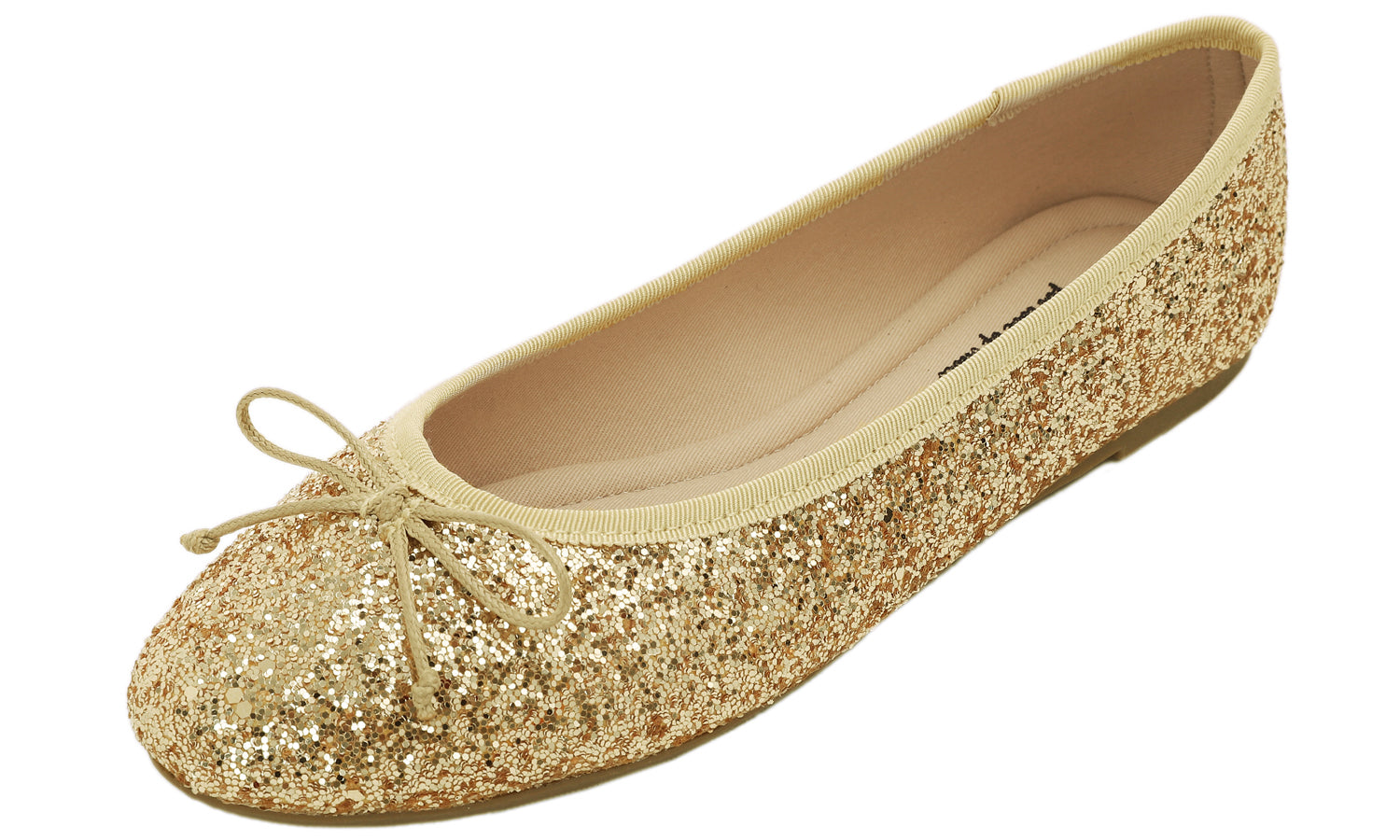 Feversole Women's Macaroon Glitter Gold Memory Foam Cushion Insock Patent Ballet Flat