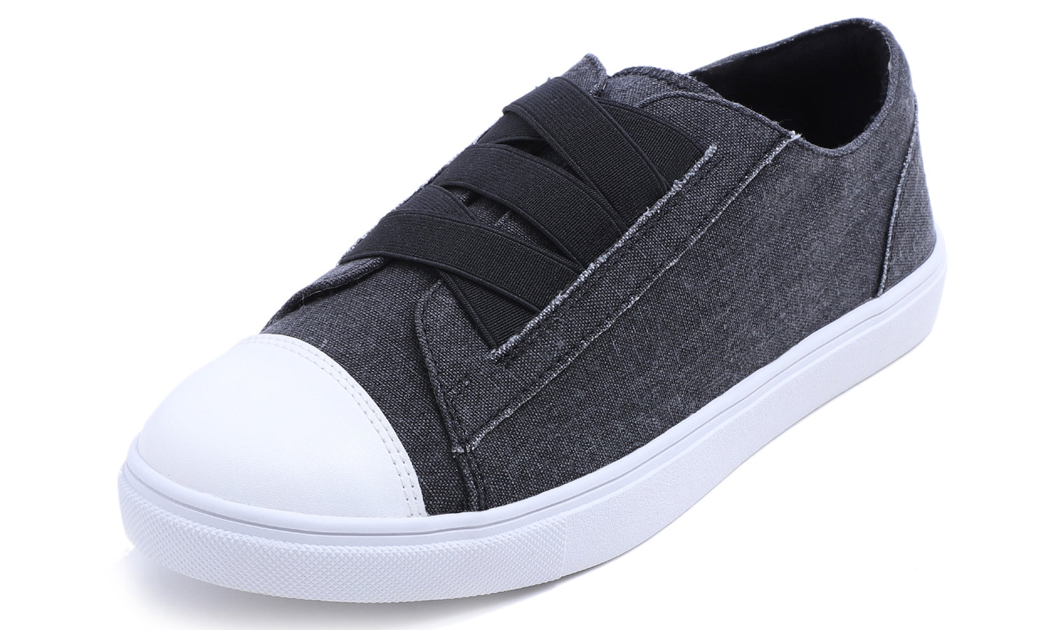 Feversole Women's Casual Slip On Sneaker Comfort Cupsole Loafer Flats Fashion Canvas Easy Elastic Low Top Black