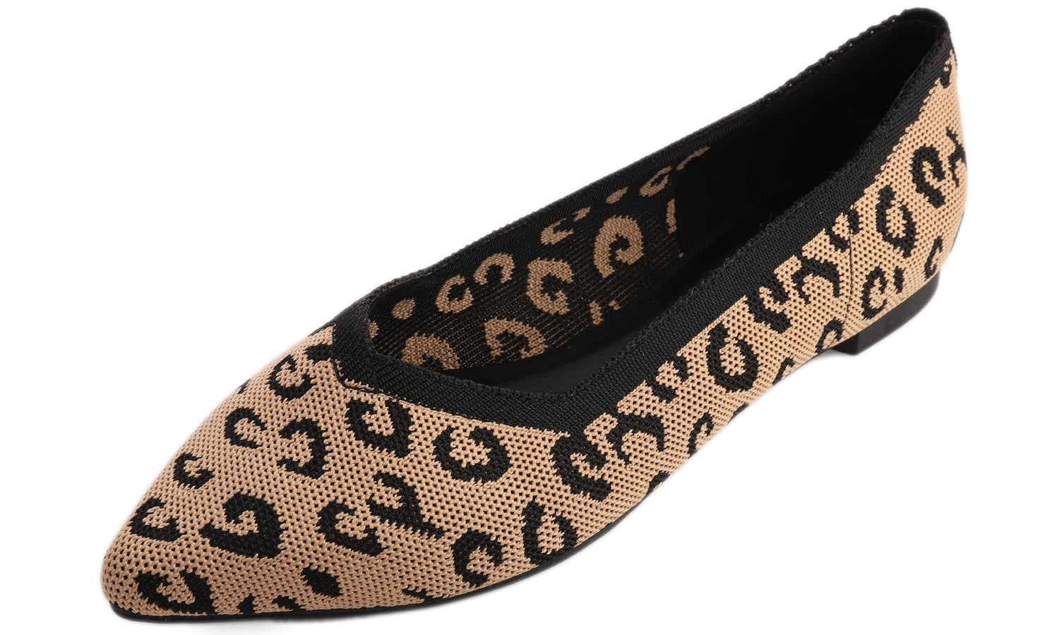 Feversole Women's Woven Fashion Breathable Knit Flat Shoes Pointed Leopard