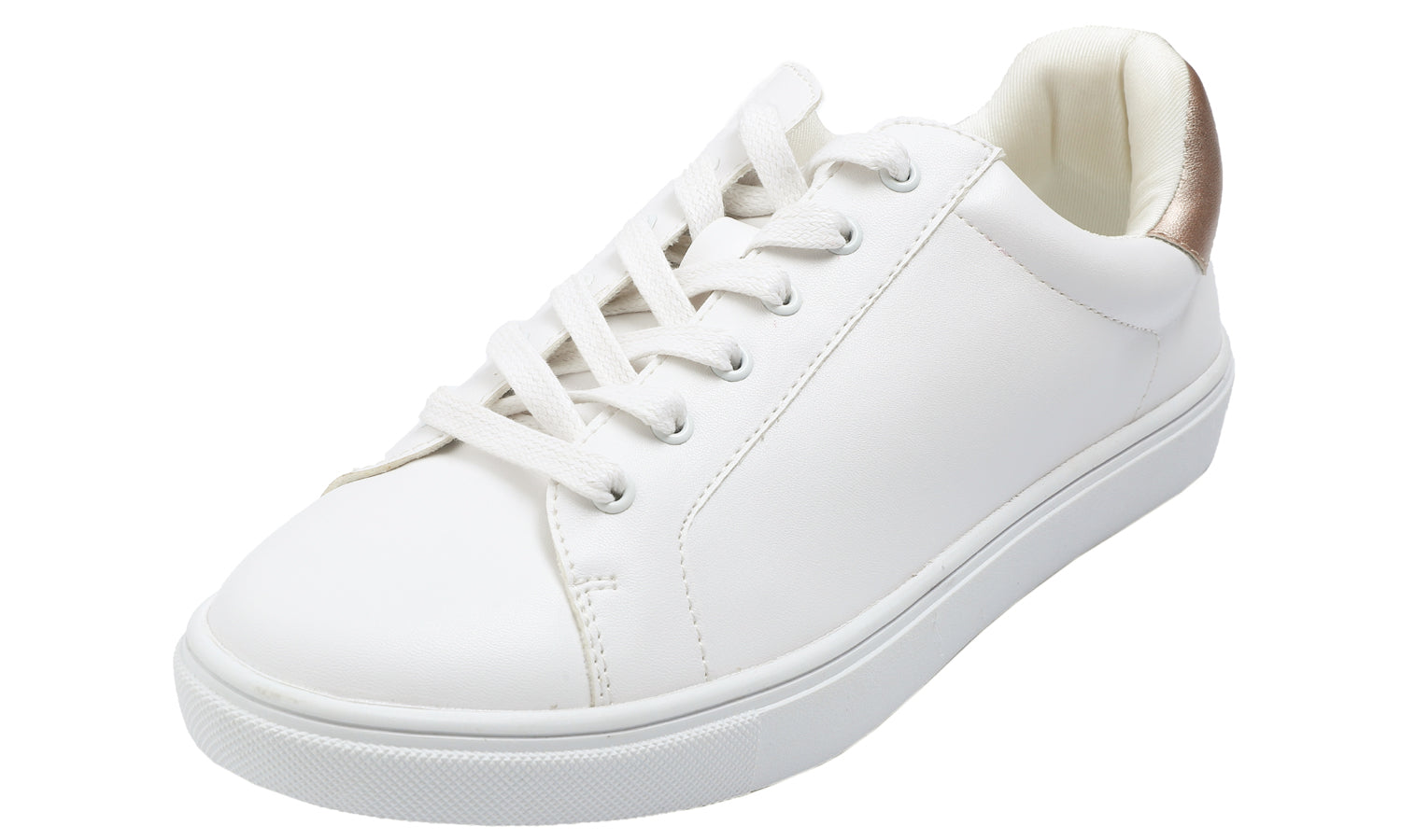 Feversole Women's Featured PU Leather White Rose Gold Lace Up Sneaker