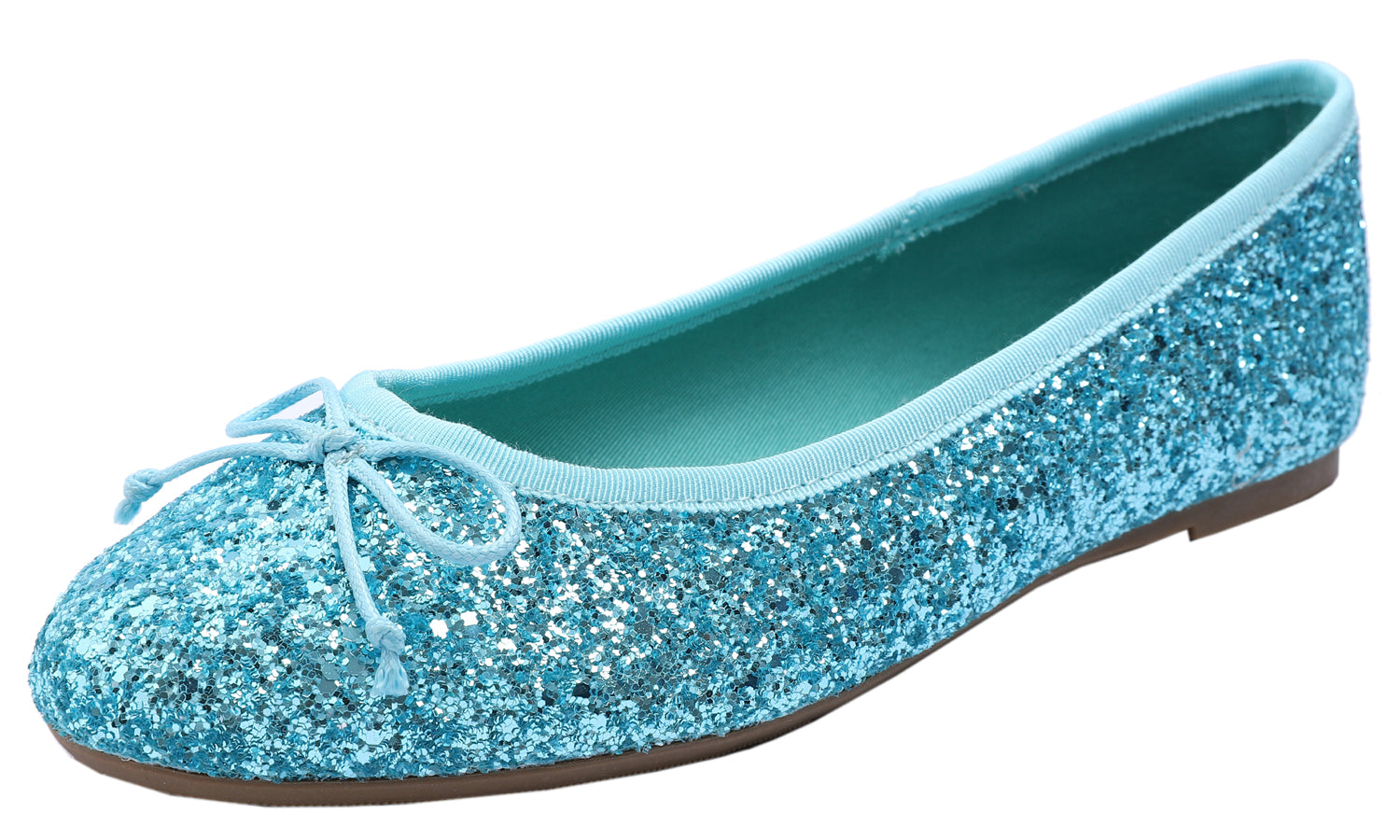Feversole Women's Sparkle Memory Foam Cushioned Colorful Shiny Ballet Flats Glitter Turquoise Blue