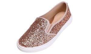 Feversole Women's Glitter Rose Gold Slip On Sneaker Casual Flat Loafers