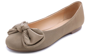 Feversole Women's Round Toe Cute Bow Trim Ballet Flats Taupe