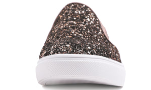 Feversole Women's Glitter Brown Slip On Sneaker Casual Flat Loafers