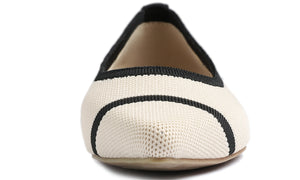 Feversole Women's Woven Fashion Breathable Knit Flat Shoes Pointed Beige Black Stripe