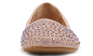 Feversole Women's Rhinestone Flat Shoes Sparkly Embellished Party Wedding Dress Ballets Rose Gold Lurex