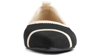 Feversole Women's Woven Fashion Breathable Knit Flat Shoes Pointed Black Beige Stripe