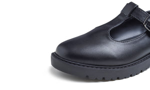 Feversole Women's Fashion Trim Deco Loafer Flats Black Vegan Leather Mary Jane Buckle