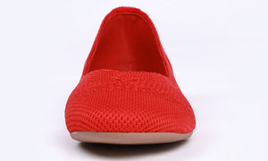 Feversole Women's Woven Fashion Breathable Knit Flat Shoes Red Ballet