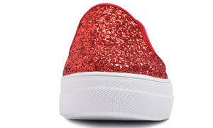 Feversole Women's Glitter Red Platform Slip On Sneaker Casual Flat Loafers